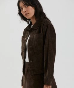 Afends Womens Cara - Hemp Check Corduroy Jacket - Coffee SALE