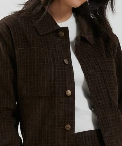 Afends Womens Cara - Hemp Check Corduroy Jacket - Coffee SALE