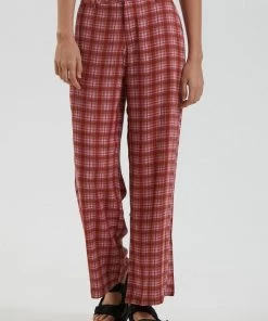 Afends Womens Janey - Recycled Check Low Rise Pants - Red