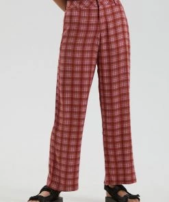Afends Womens Janey - Recycled Check Low Rise Pants - Red