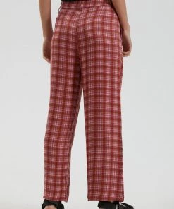 Afends Womens Janey - Recycled Check Low Rise Pants - Red