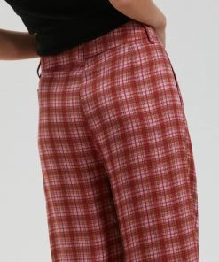 Afends Womens Janey - Recycled Check Low Rise Pants - Red
