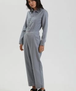 Afends Womens Shelby - Hemp Canvas Long Sleeve Jumpsuit - Shadow SALE