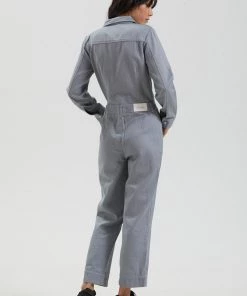 Afends Womens Shelby - Hemp Canvas Long Sleeve Jumpsuit - Shadow SALE