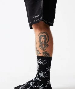 Afends Unisex Walker - Hemp Crew Socks - Black Clothing
