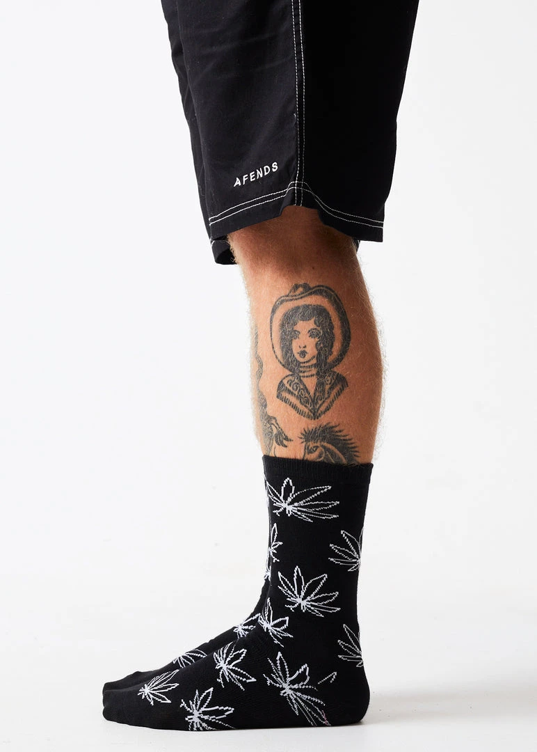 Afends Unisex Walker - Hemp Crew Socks - Black Clothing 2 Afends Unisex Walker - Hemp Crew Socks - Black Clothing