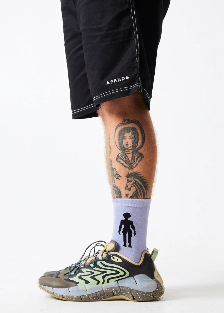 Clothing Afends Unisex Crop Circles - Hemp Crew Socks - Violet Wash 2 Clothing Afends Unisex Crop Circles - Hemp Crew Socks - Violet Wash