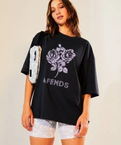 Clothing Afends Womens Solvie - Recycled Oversized Graphic T-Shirt - Charcoal
