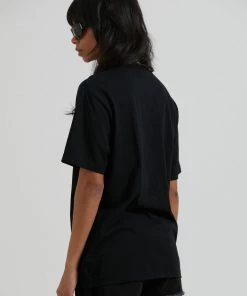 Afends Unisex Razor - Unisex Organic Retro T-Shirt - Black Clothing