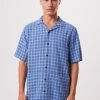 Clothing Afends Unisex Porcelain - Unisex Hemp Check Short Sleeve Shirt - Electric Blue