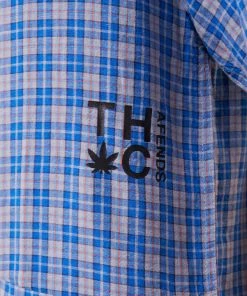 Clothing Afends Unisex Porcelain - Unisex Hemp Check Short Sleeve Shirt - Electric Blue