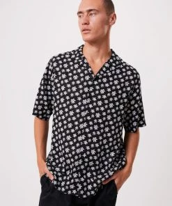 Afends Unisex Pascale - Unisex Hemp Cuban Short Sleeve Shirt - Black