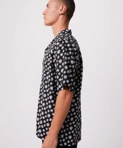 Afends Unisex Pascale - Unisex Hemp Cuban Short Sleeve Shirt - Black