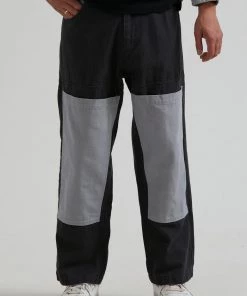 Clothing Afends Unisex Foreword - Unisex Organic Panelled Pants - Charcoal