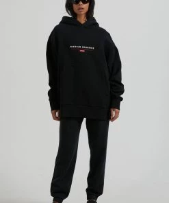 Afends Unisex Razor - Unisex Organic Oversized Hoodie - Black Clothing