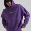 Afends Unisex Razor - Unisex Organic Oversized Hoodie - Faded Purple Clothing