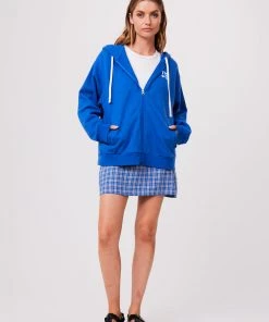 Afends Unisex Rolled Up - Unisex Hemp Zip Up Hoodie - Electric Blue Clothing