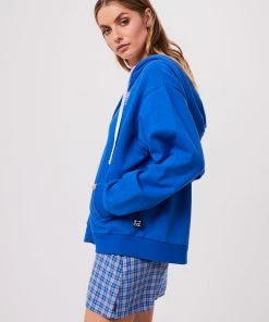 Afends Unisex Rolled Up - Unisex Hemp Zip Up Hoodie - Electric Blue Clothing