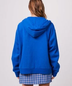 Afends Unisex Rolled Up - Unisex Hemp Zip Up Hoodie - Electric Blue Clothing