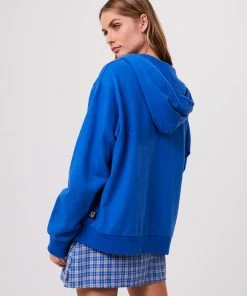 Afends Unisex Rolled Up - Unisex Hemp Zip Up Hoodie - Electric Blue Clothing