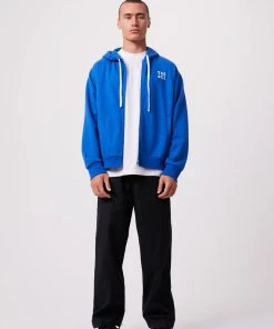 Afends Unisex Rolled Up - Unisex Hemp Zip Up Hoodie - Electric Blue Clothing