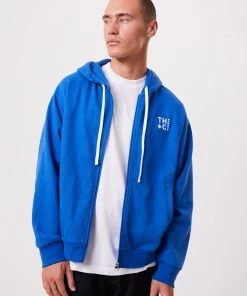 Afends Unisex Rolled Up - Unisex Hemp Zip Up Hoodie - Electric Blue Clothing