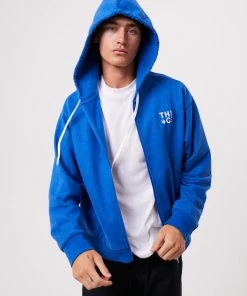Afends Unisex Rolled Up - Unisex Hemp Zip Up Hoodie - Electric Blue Clothing