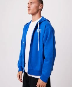 Afends Unisex Rolled Up - Unisex Hemp Zip Up Hoodie - Electric Blue Clothing