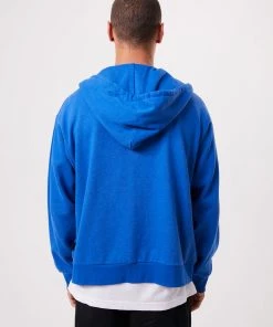 Afends Unisex Rolled Up - Unisex Hemp Zip Up Hoodie - Electric Blue Clothing