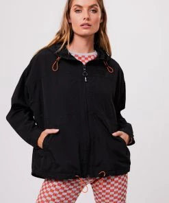 Afends Unisex Beam Up - Unisex Recycled Spray Jacket - Black Clothing