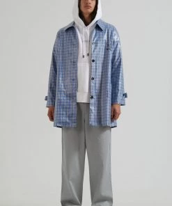 Clothing Afends Unisex Porcelain - Unisex Hemp Check Coated Trench - Electric Blue