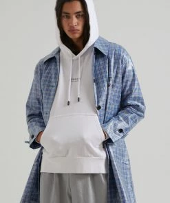 Clothing Afends Unisex Porcelain - Unisex Hemp Check Coated Trench - Electric Blue