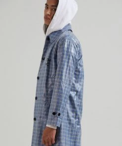 Clothing Afends Unisex Porcelain - Unisex Hemp Check Coated Trench - Electric Blue