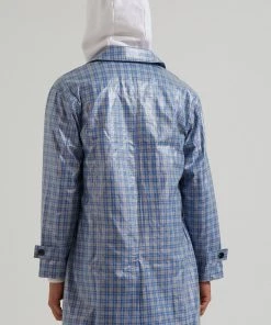 Clothing Afends Unisex Porcelain - Unisex Hemp Check Coated Trench - Electric Blue