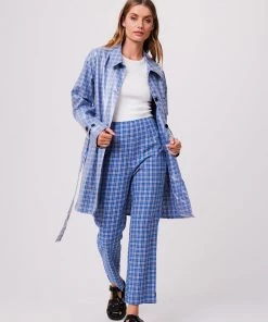Clothing Afends Unisex Porcelain - Unisex Hemp Check Coated Trench - Electric Blue