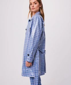 Clothing Afends Unisex Porcelain - Unisex Hemp Check Coated Trench - Electric Blue