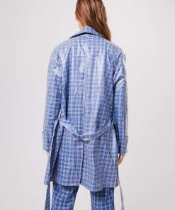 Clothing Afends Unisex Porcelain - Unisex Hemp Check Coated Trench - Electric Blue