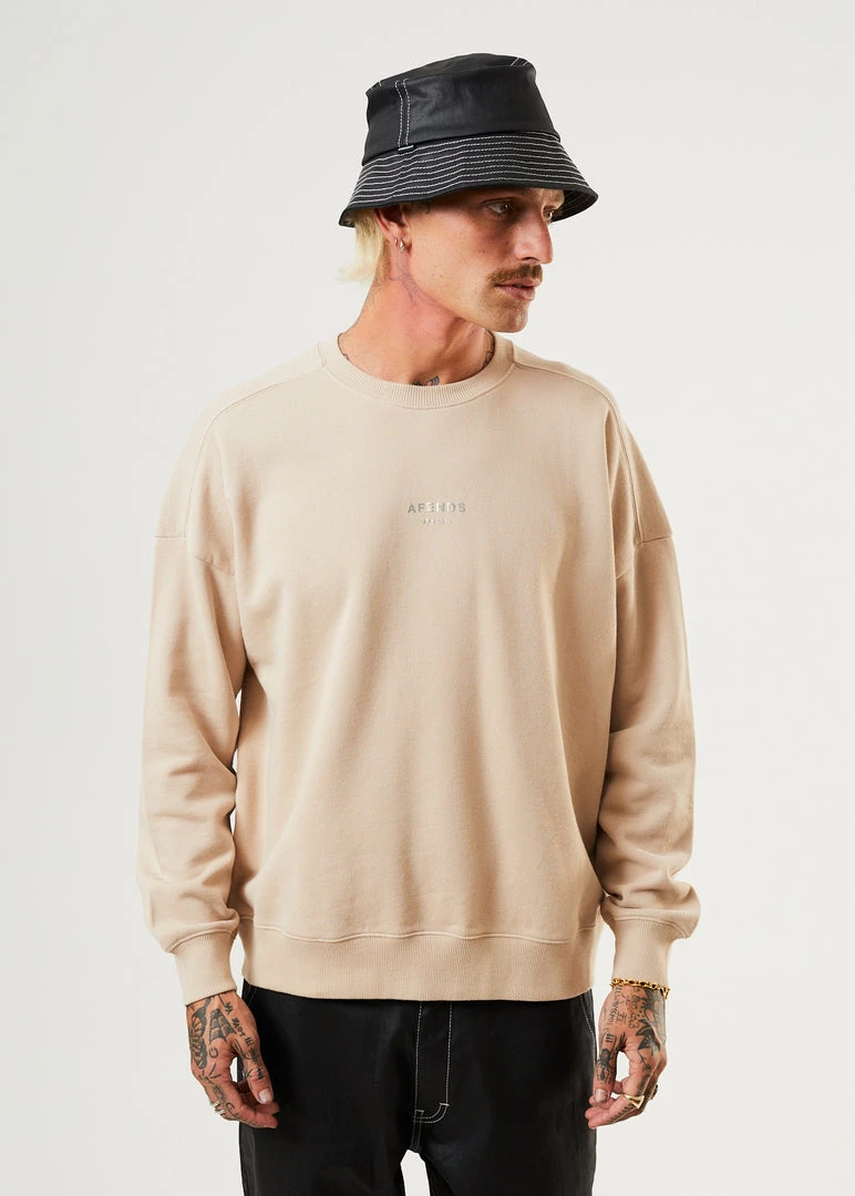 Afends Unisex Solitude - Unisex Organic Crew Neck Jumper - Bone 1 Afends Unisex Solitude - Unisex Organic Crew Neck Jumper - Bone
