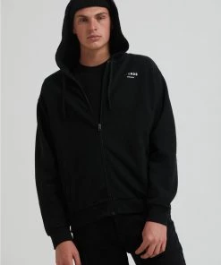 Afends Unisex Solitude - Unisex Organic Zip Up Hoodie - Black Clothing