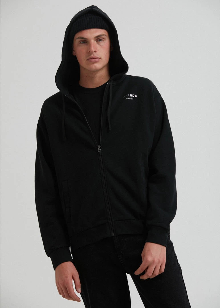 Afends Unisex Solitude - Unisex Organic Zip Up Hoodie - Black Clothing 1 Afends Unisex Solitude - Unisex Organic Zip Up Hoodie - Black Clothing