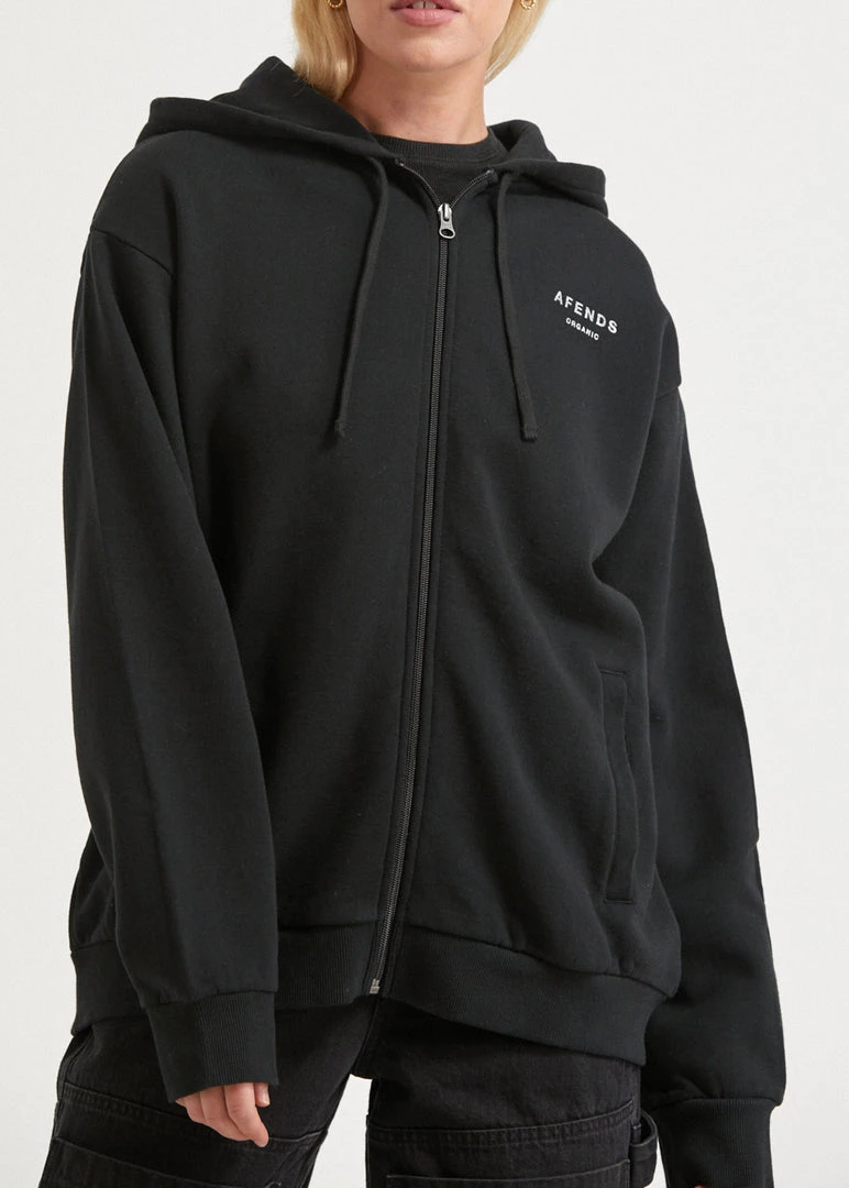 Afends Unisex Solitude - Unisex Organic Zip Up Hoodie - Black Clothing 4 Afends Unisex Solitude - Unisex Organic Zip Up Hoodie - Black Clothing