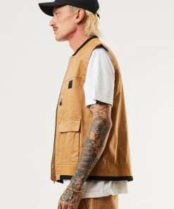 Clothing Afends Unisex Small Moments - Unisex Hemp Zip Up Vest - Chestnut