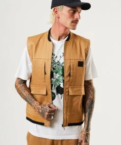 Clothing Afends Unisex Small Moments - Unisex Hemp Zip Up Vest - Chestnut