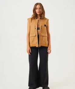 Clothing Afends Unisex Small Moments - Unisex Hemp Zip Up Vest - Chestnut