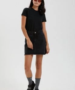 Afends Womens Chillie - Organic Denim Mini Skirt - Washed Black SALE