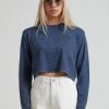 Afends Womens Skylar - Hemp Cropped Long Sleeve Tee - Stone Navy