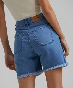 Afends Womens Shelby - Hemp Denim Cut Off Short - Classic Blue