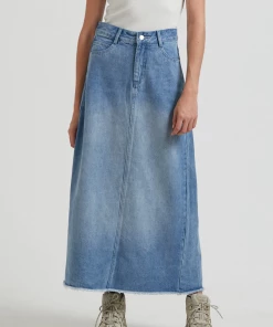 Afends Womens Chichi - Hemp Denim Midi Skirt - Worn Blue