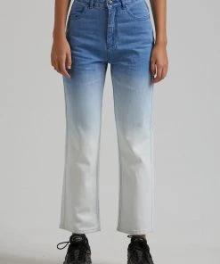 Afends Womens Shelby - Hemp Denim High Waist Wide Leg Jean - Classic Blue Fade