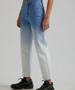 Afends Womens Shelby - Hemp Denim High Waist Wide Leg Jean - Classic Blue Fade